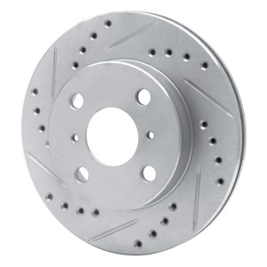 Toyota Yaris Brake Rotor (1) - Front Left - R1 Concepts - Drilled & Slotted - Silver - `99-`05